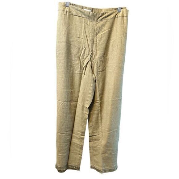 NWOT Isaac Mizrahi Bridgehampton  Olive Green Linen Pants with Fringe Hem - 28 - Picture 1 of 8